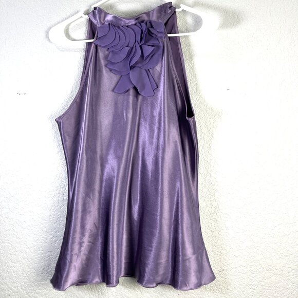 Iz Byer California Y2K Satin Top Womens Size L Purple Halter Neck Chiffon Ruffle - Picture 1 of 8